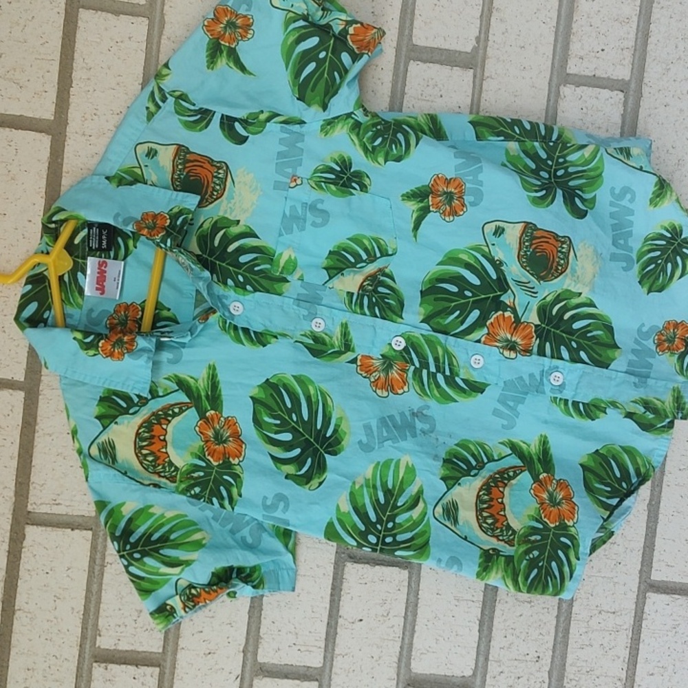 Kids Tropical Shark Print Shirt - Blue
